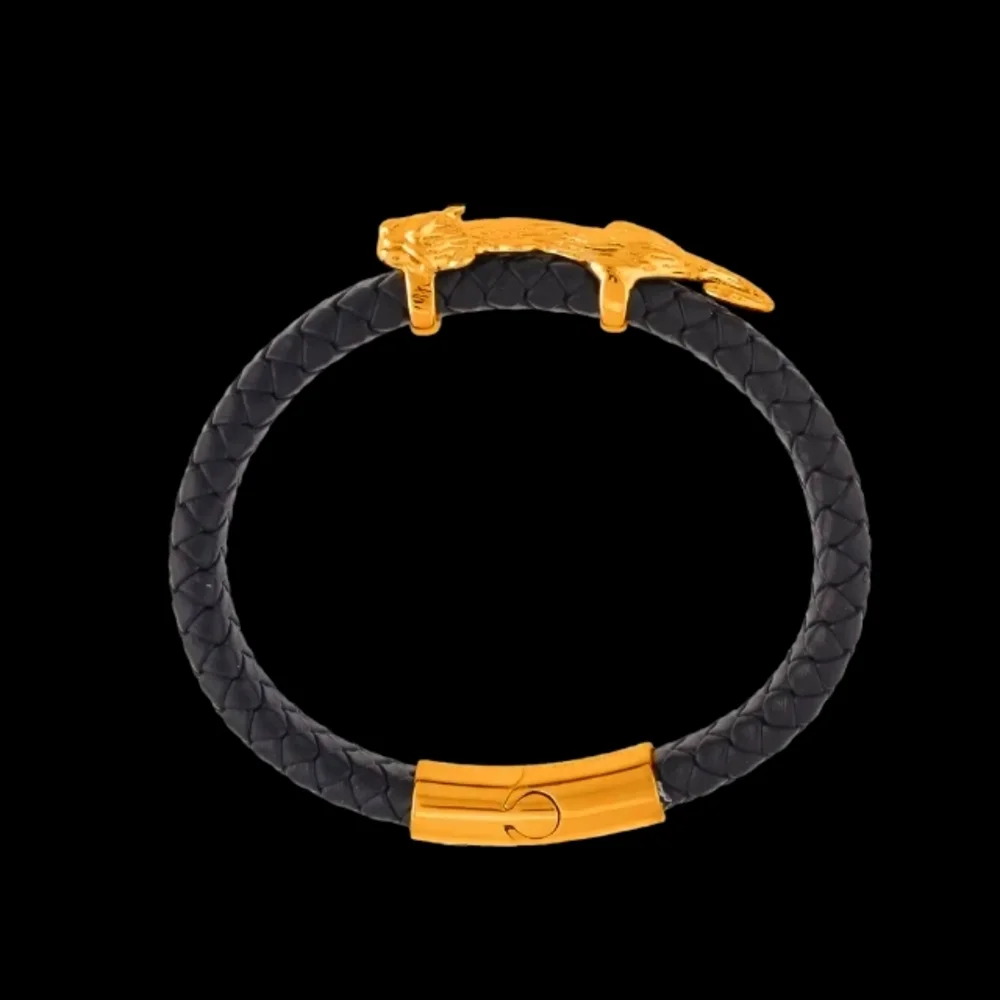 🔥Faux Leather Cord Leopard Bracelet in ION Plated YG Stainless Steel (8.50) in.